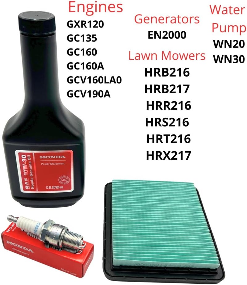 KINDZA Genuine Tune up kit for Honda GCV135 GC160 GCV160 GCV190 GC135 Lawn Mower HRR216 HRC216 HRT216 HRX217 F220 WN20 w/Motor Oil Genuine 17211-ZL8-023 Air Filter Spark Plug 98079-55846 - Image 3
